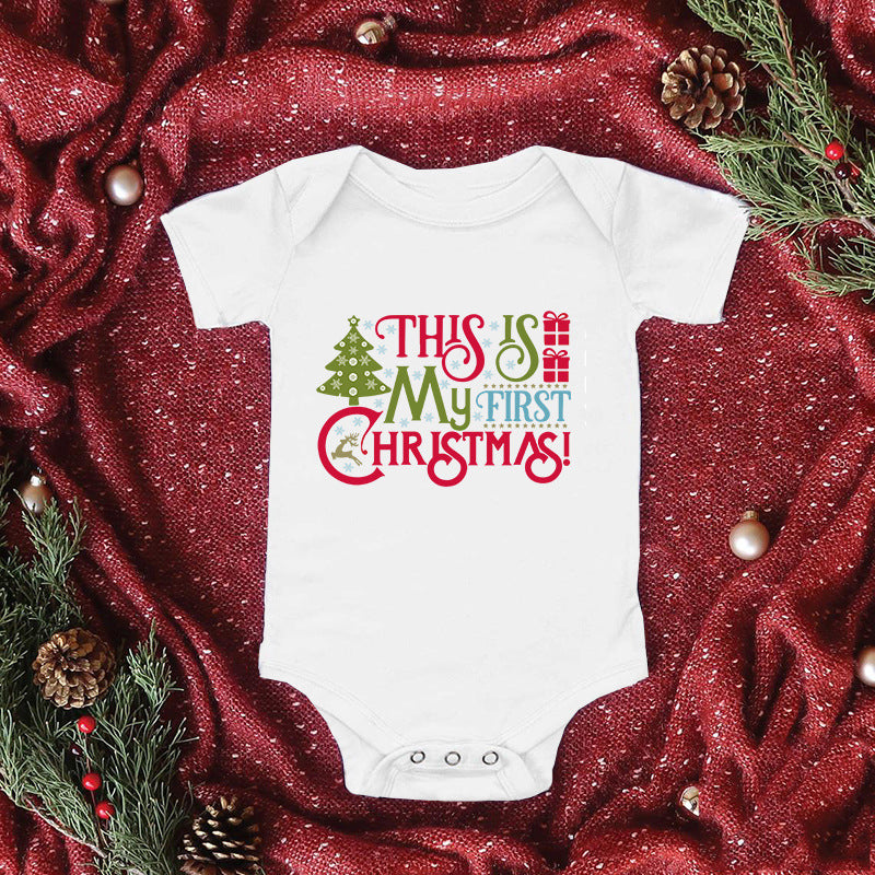Baby Santa Print Triangle Short Sleeve Romper
